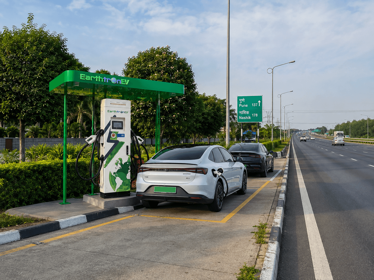 Luxury EV parked at an EarthtronEV charging station